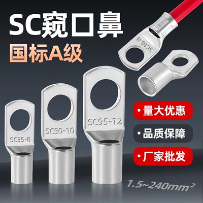 SC铜鼻子窥口线鼻子冷压接线端子国标压线鼻10/16/35/150平方线耳