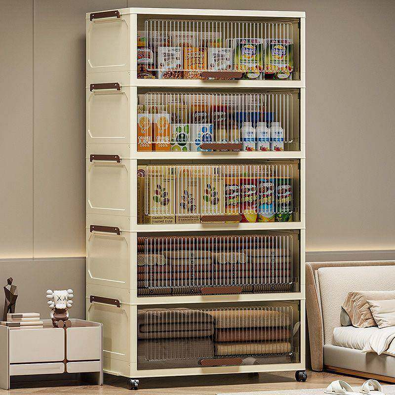 加厚翻盖收纳柜床头收纳箱子可折叠带轮多层置物架玩具衣物储物箱