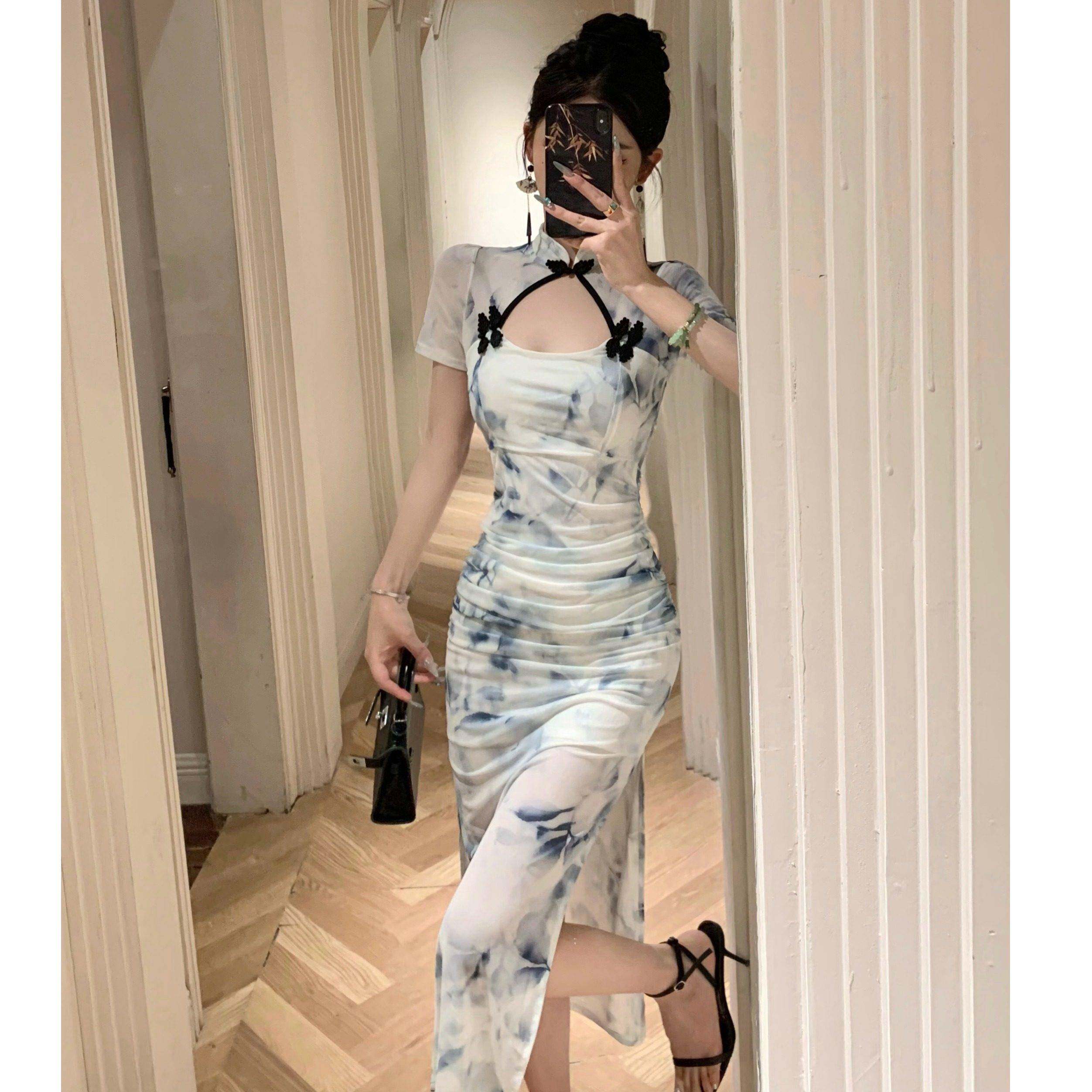 气质纯粹欲望性感剪裁舞蹈旗袍新中国风覆古修身开衩女技术员制服