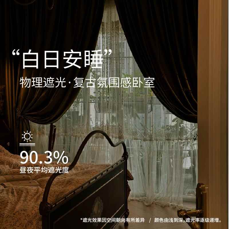 SI6K辑/35新橄榄绿绿丝绒窗帘色轻460奢复古2025年款客厅卧室遮墨