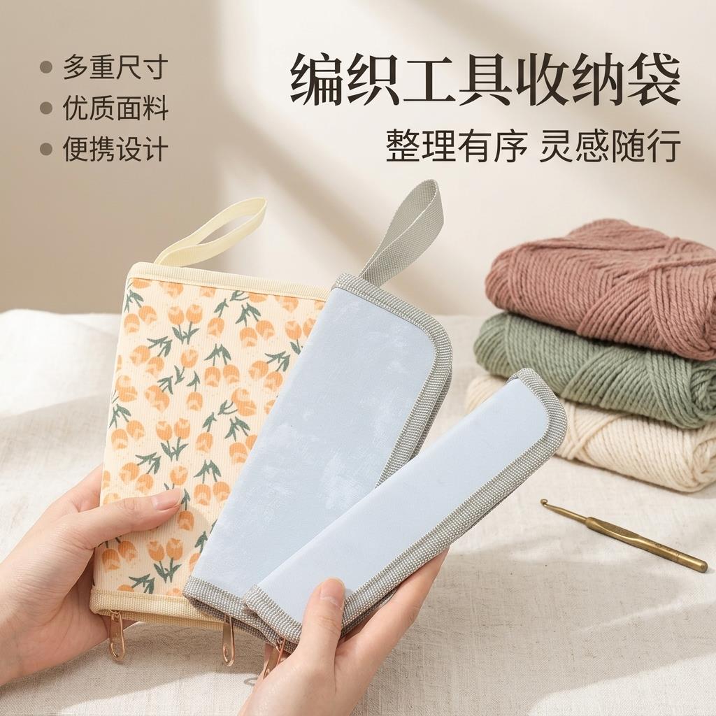 雾蓝布艺拉炼大容量编织钩针包织毛衣毛线针勾针收纳整理袋