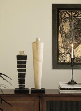 栗石中古侘寂风碳化木高脚花瓶摆件覆古禅意民宿玄关艺术插干燥花