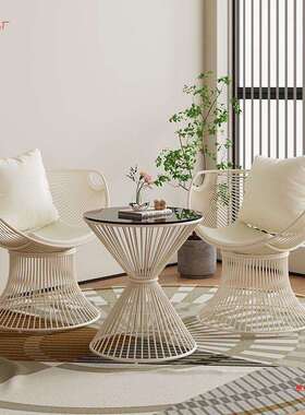 阳台休闲奢轻发桌椅沙EFE椅家用茶几三件套网红简一桌庭院约奶油