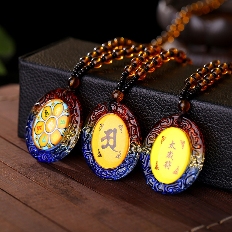 图案唐卡佛像厂家车挂经文新款弥勒挂护吊坠身符diy弥勒佛琉璃