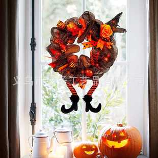 独立站新款 饰挂件恐怖派对挂饰 万圣节花环门挂花圈骷髅鬼屋装