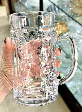 水杯男2026新款大号大容量600ml超透明啤酒杯玻璃杯ins风带手柄耐