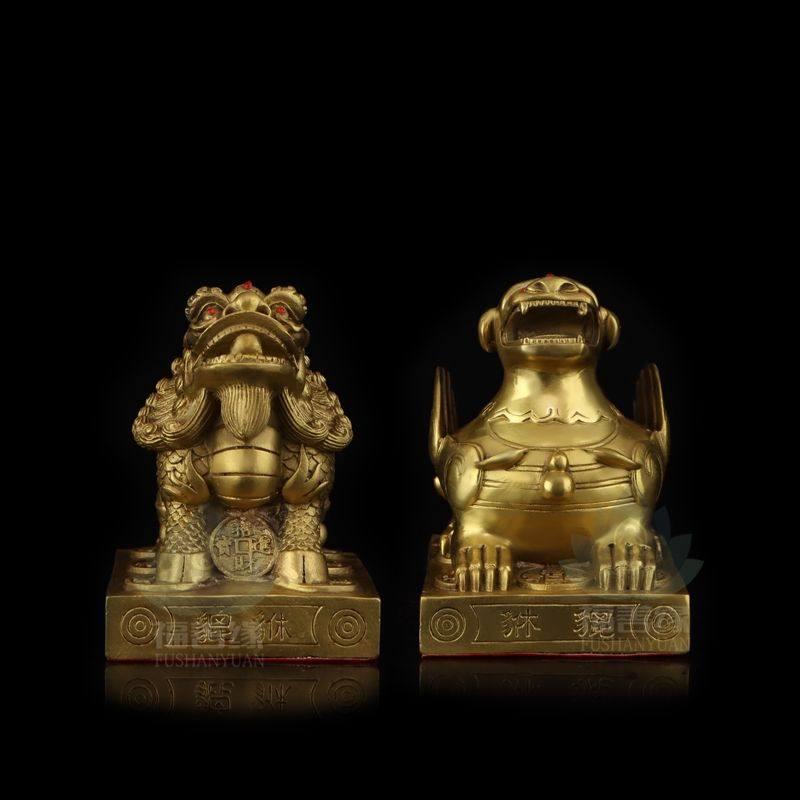 纯手工铜制家母貔貅件 招财公摆对中LJK式居办公饰品