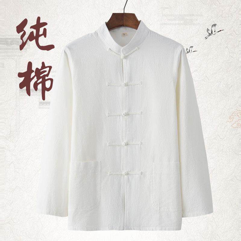 高档中式唐装男上衣纯棉打底衫中国风覆古汉服居士服男士衬衣衬衫