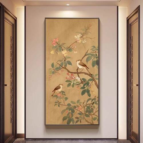 喜上眉梢FRT玄关入户对门壁画宋正代美学版装竖饰画茶室房书禅意
