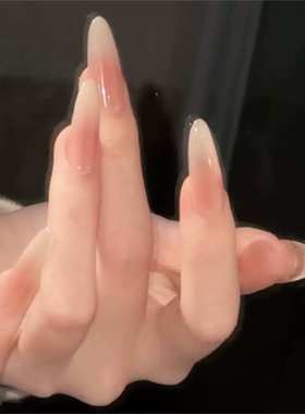 10片纯手工穿戴甲中长款纯欲冰透爆闪碎钻富家千金美甲片指甲贴片