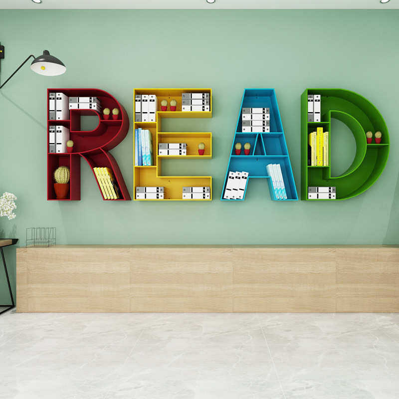 落地学校架置铁英文展示架墙上物艺字母儿童书柜书架创意制作造型