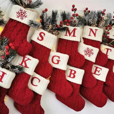 1PC Merry Christmas Socks Red Snowflake Alphabet Letters