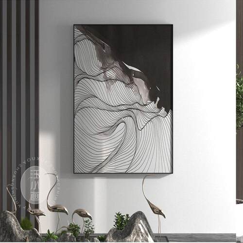 新款直销黑白意境水墨线条挂画饭厅餐桌楼梯间墙面装饰画玄关画挂