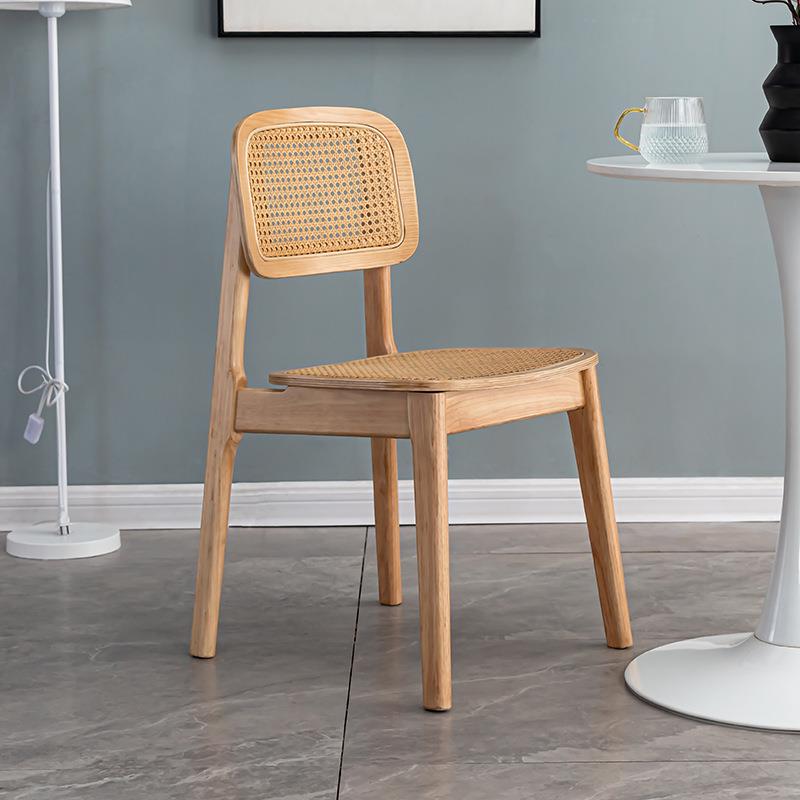 中古简约藤编椅网红靠背藤编椅子原木色家用餐椅休闲卡曼藤编椅