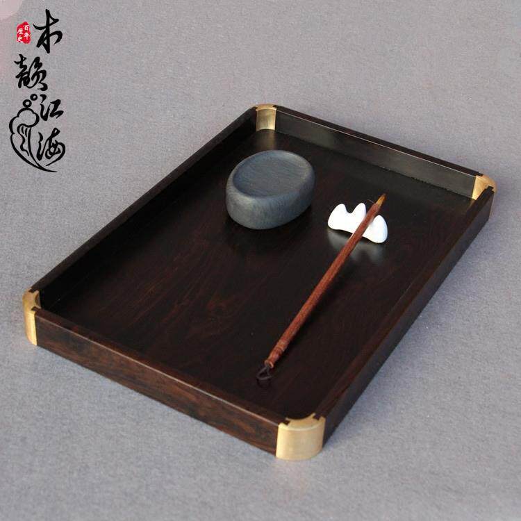 红木都承盘文盘托 托盘实木紫光檀镶铜茶盘托 托盘文盘果盘木托