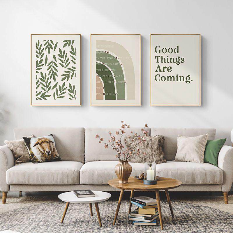 北欧ins原木风客厅装饰画绿色小清新组合沙发背景墙挂画英文壁画