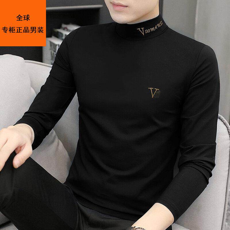 高端高级感半高领打底衫男士春秋季新款加厚保暖德绒长袖t恤高端