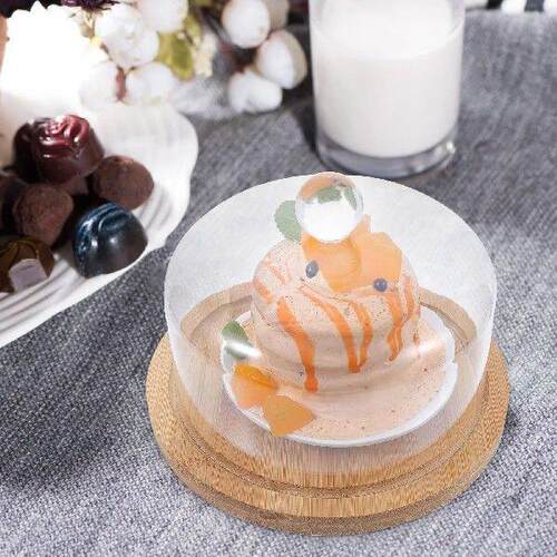 Acrylic Food Cover Transparent Cake Dome Lid Wood Tray