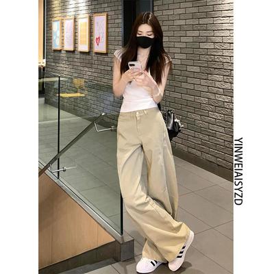 高个子加长街头覆古卡其工装裤女春夏高腰显瘦阔腿休闲 弯刀牛仔
