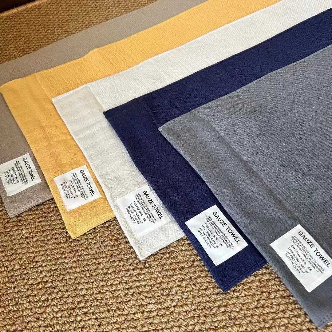 新款直销新款纱布布艺贴标洗澡浴巾外贸可logo订购素色毛巾浴巾套