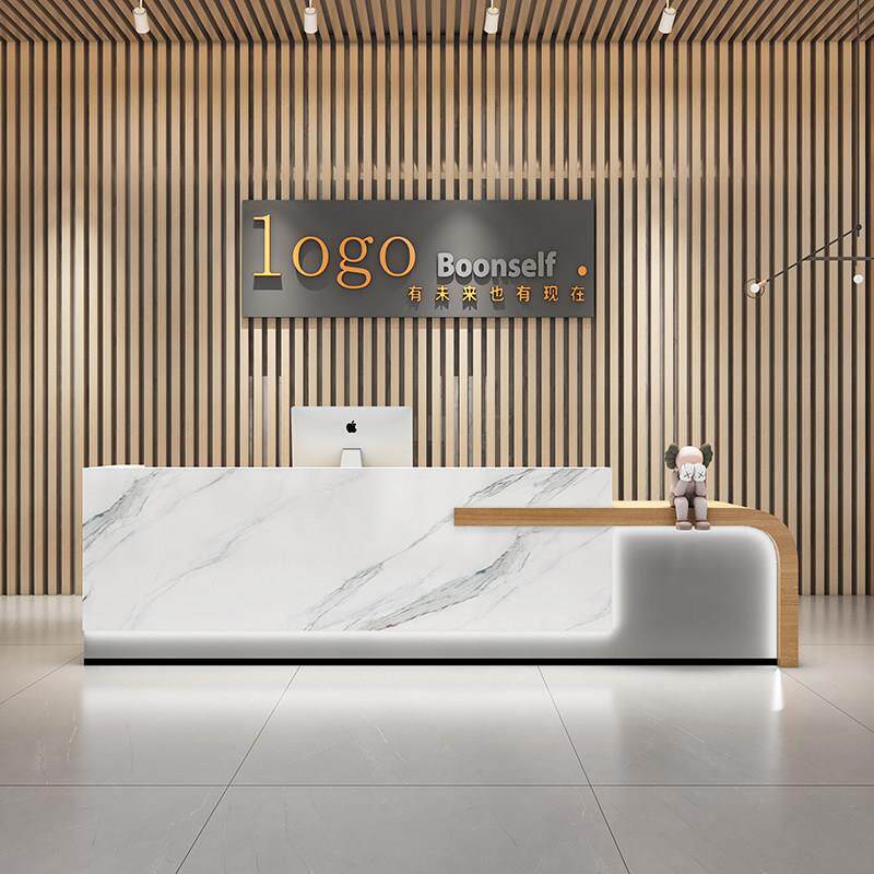 公司前台接待台简约现代办公前台原木美容院柜台烤漆收银吧台定制