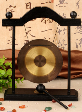 小铜锣道具摆件复古木架吊铜锣桌面摆件开道锣防汛预警锣锣鼓乐器