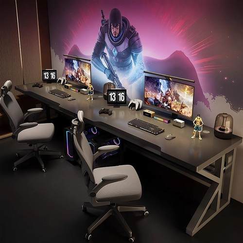 双人电脑桌台式家用电竞桌办公桌简易情侣并排工作台卧室长书桌子