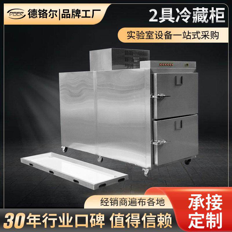 现货不锈钢2具死人冰棺停尸间实验室遗体防腐冷冻2门尸体冷藏箱