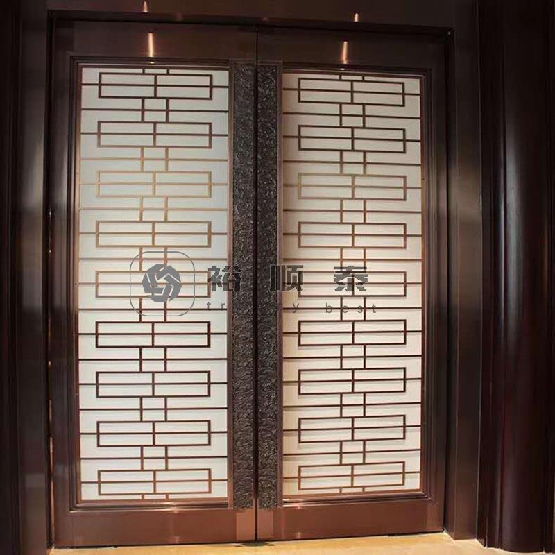 酒店工程四开地弹簧门 金属钛金门 玫瑰金不锈钢钢化玻璃门