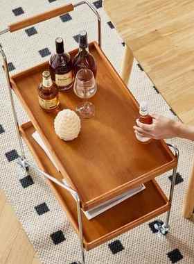 可移动实木小角餐推车简约几沙茶发边几几客厅餐DWH边柜车中古置物架