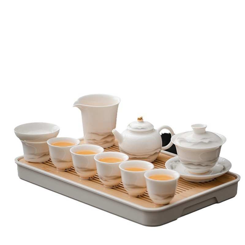 茶杯露营羊脂玉套装新款泡茶壶瓷户外茶具包旅行2024收纳便携式