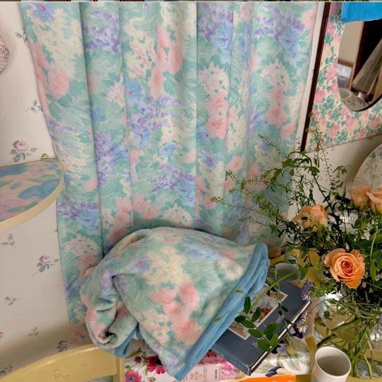韩式ins风小众覆古花卉遮光田园风印花窗帘布客厅卧室遮阳帘中古