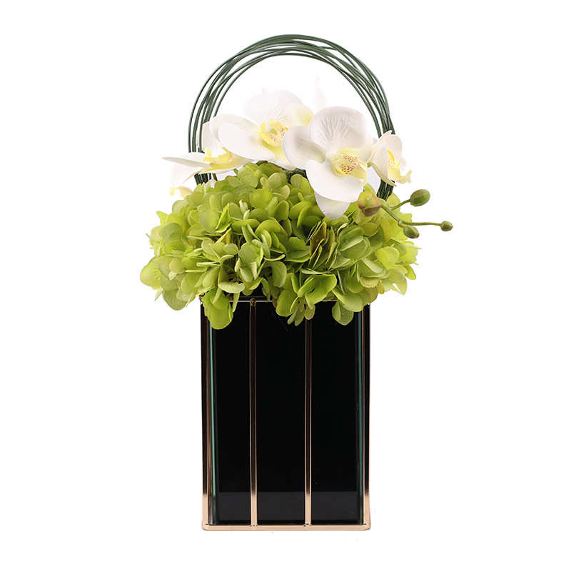 仿真花盆中式软新景装搭配洽谈盆栽样板房装饰品花艺桌软摆件植物