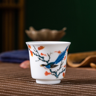 八旬国宝级大师袁述凡手绘陶瓷茶杯健康茶器家用 喜上枝头主人杯