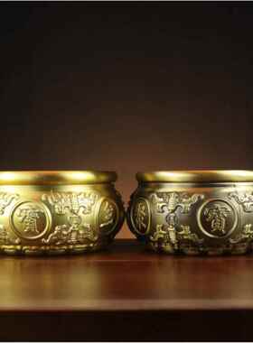 杨铜记 铜聚宝盆铜盆家 五福八福聚宝盆摆件 铜聚宝盆