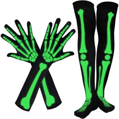 Halloween Skeleton Gloves Skeleton Stockings万圣节骷髅手套袜