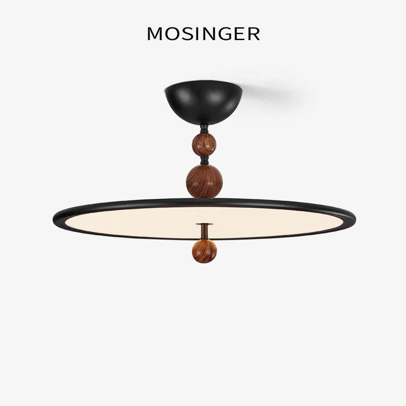 意式极简卧室吸顶灯中古胡桃木纹飞碟主卧灯简约圆形护眼房间灯