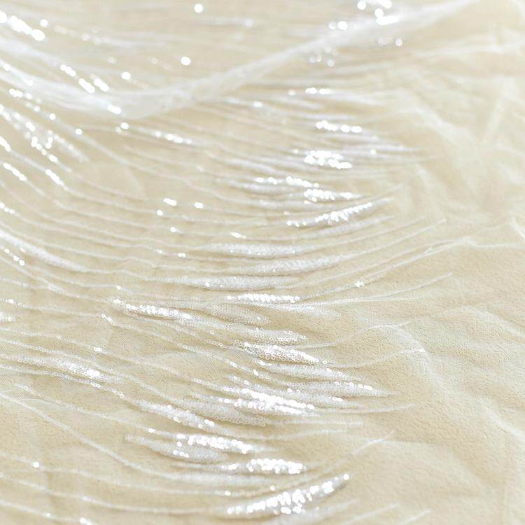 乱纹满幅亮片刺绣蕾丝面料婚纱礼服裙摆手工diy装饰辅料材料布料