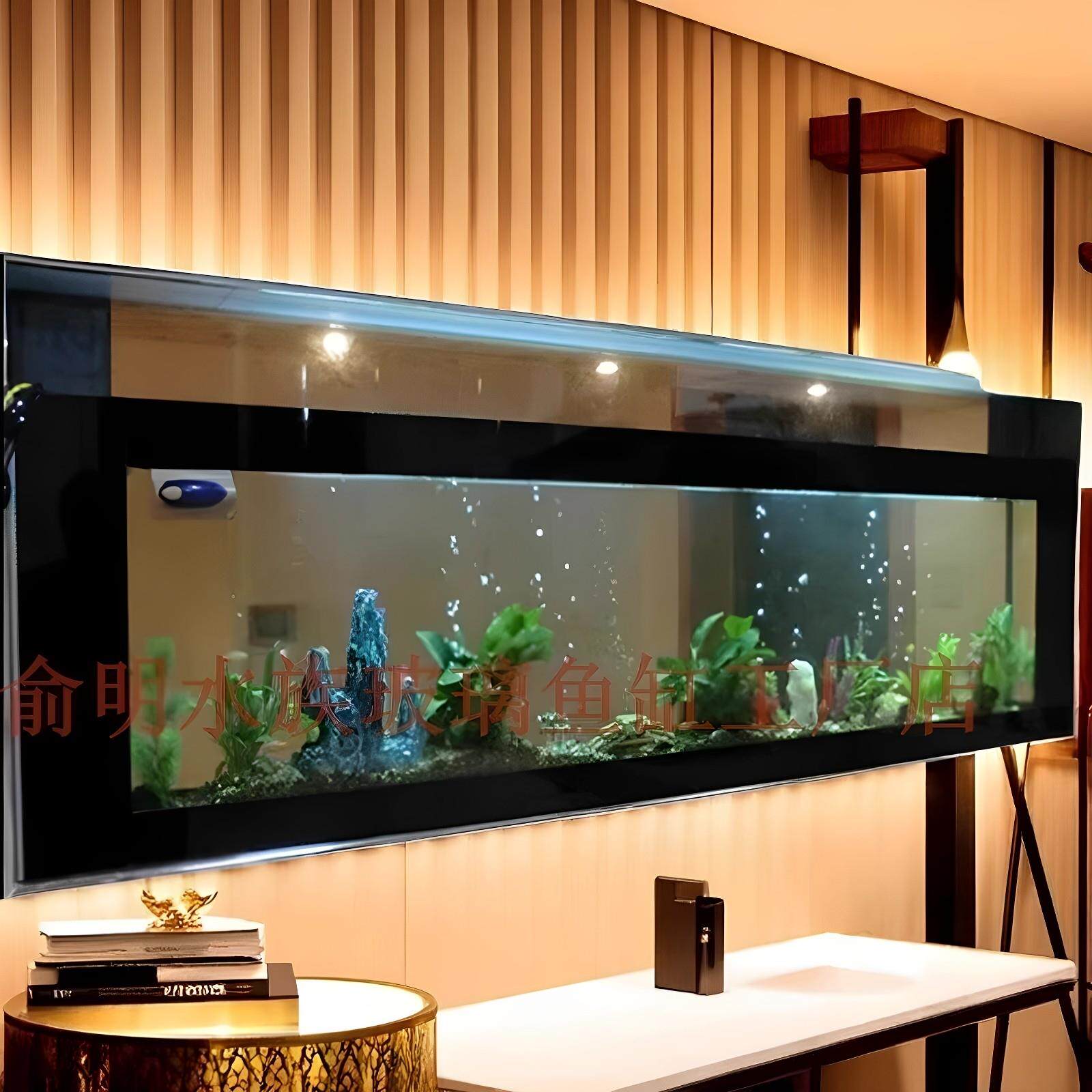 定制柜面鱼缸嵌入柜体屏风缸水族箱窄长超白玻璃缸溪流缸侧滤底滤