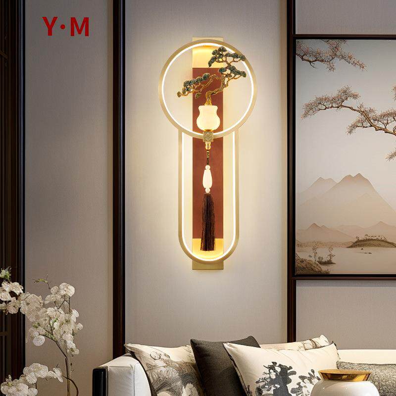 全铜实木新中式壁灯长条客厅主卧现代卧室床头灯电视背景墙灯2132