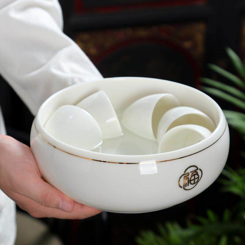 紫不语羊脂玉杯洗大号陶瓷茶洗玉瓷白瓷功夫茶杯水孟茶盏收纳盆钵