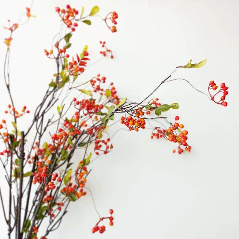 绿色山里红马桑果仿真花果实树枝装饰家居客厅样板间软装花卉绢花