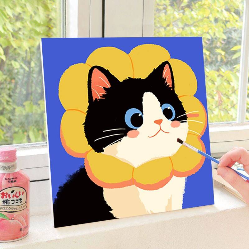 猫咪数字油画填色填充卡通手绘手工颜料带框