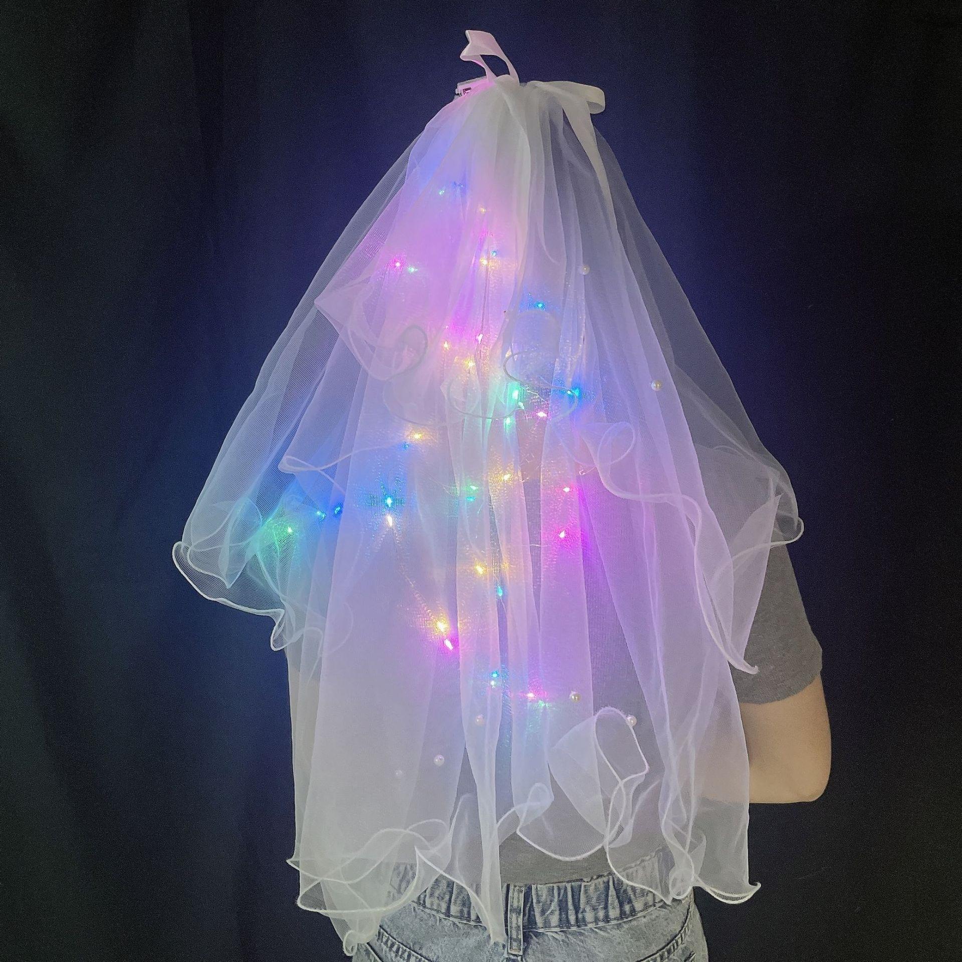 幼儿园蝴蝶结珍珠发光光头头纱