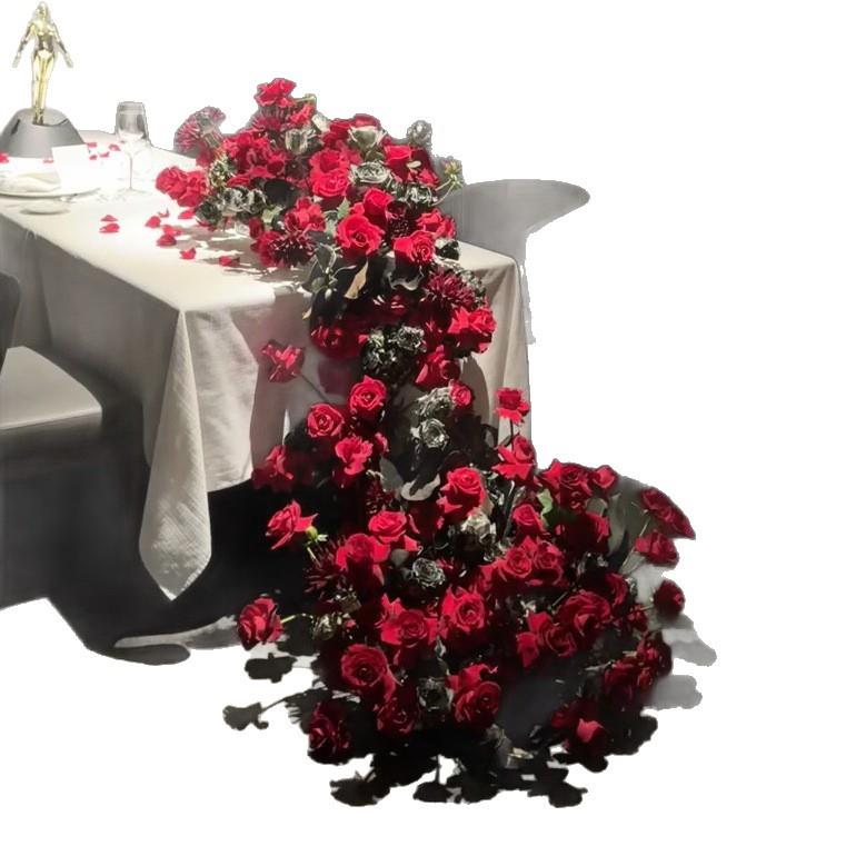 红色长排花仿真花束外贸布置套装婚庆婚房仿真花玫瑰花家居装饰