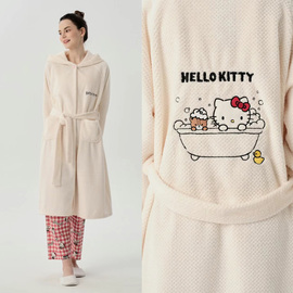 韩国东大门HelloKitty冬睡衣保暖厚绒长袖连帽女家居睡裙睡袍