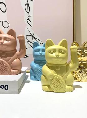 新家装饰品摆件高级感客厅招财猫法式北欧黄色粉色蓝色卡通招财猫