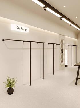 黑色女装服装店展示架童装专用挂衣架上墙陈列架子壁挂落地式货架