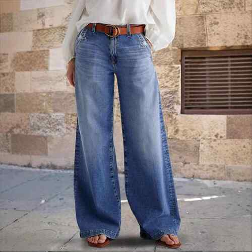 Women's High Waist Wide Leg Jeans with Pocket Loose Fit