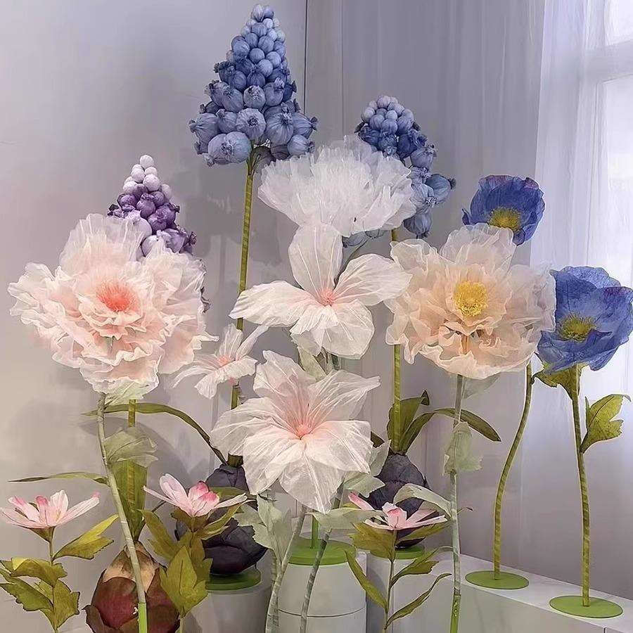 电动机械开合会动的仿真花居家真丝花装饰摆件橱窗渐变色婚庆道具